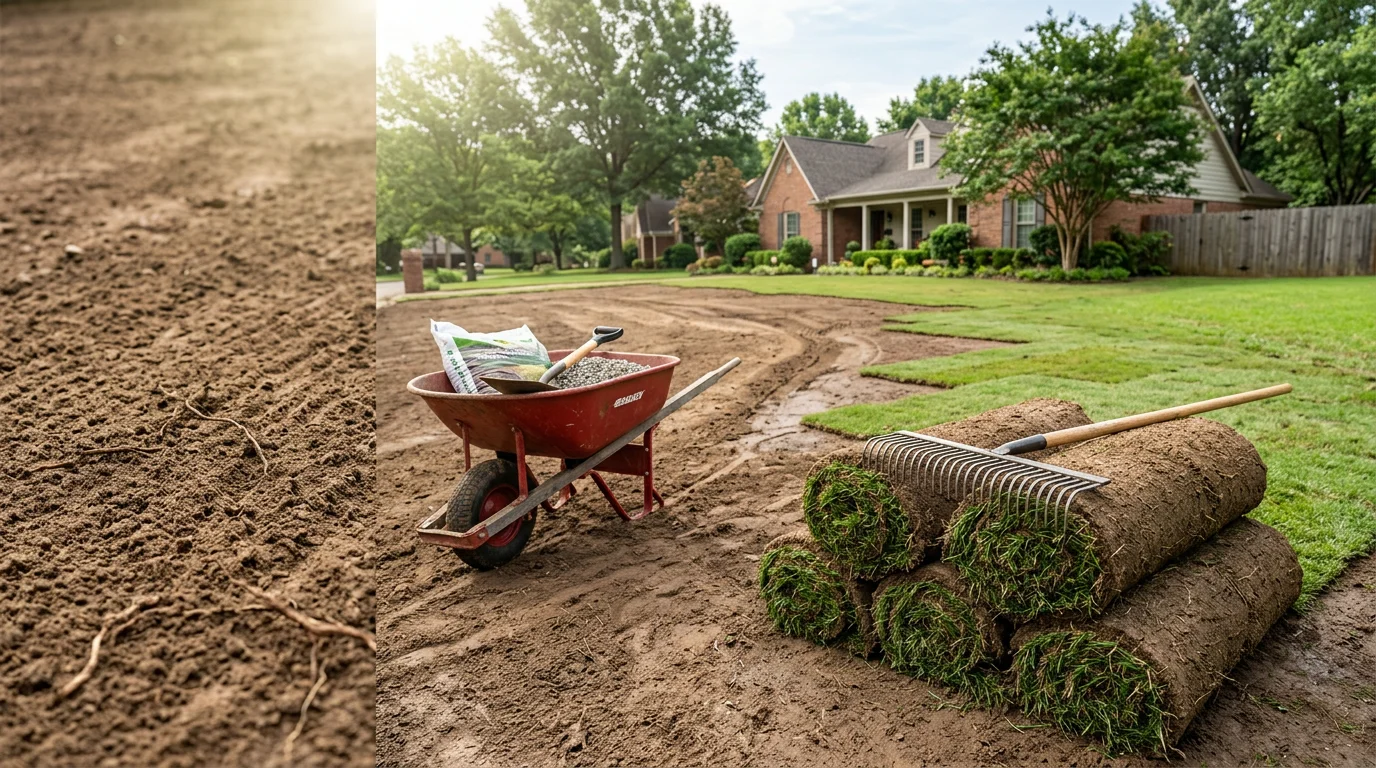 A restored residential lawn in Bartlett, Tennessee showing dense, evenly green warm-season turf across a full front yard. The property sits on a flat lot typical of Shelby County neighborhoods, with no bare patches or thinning areas visible.